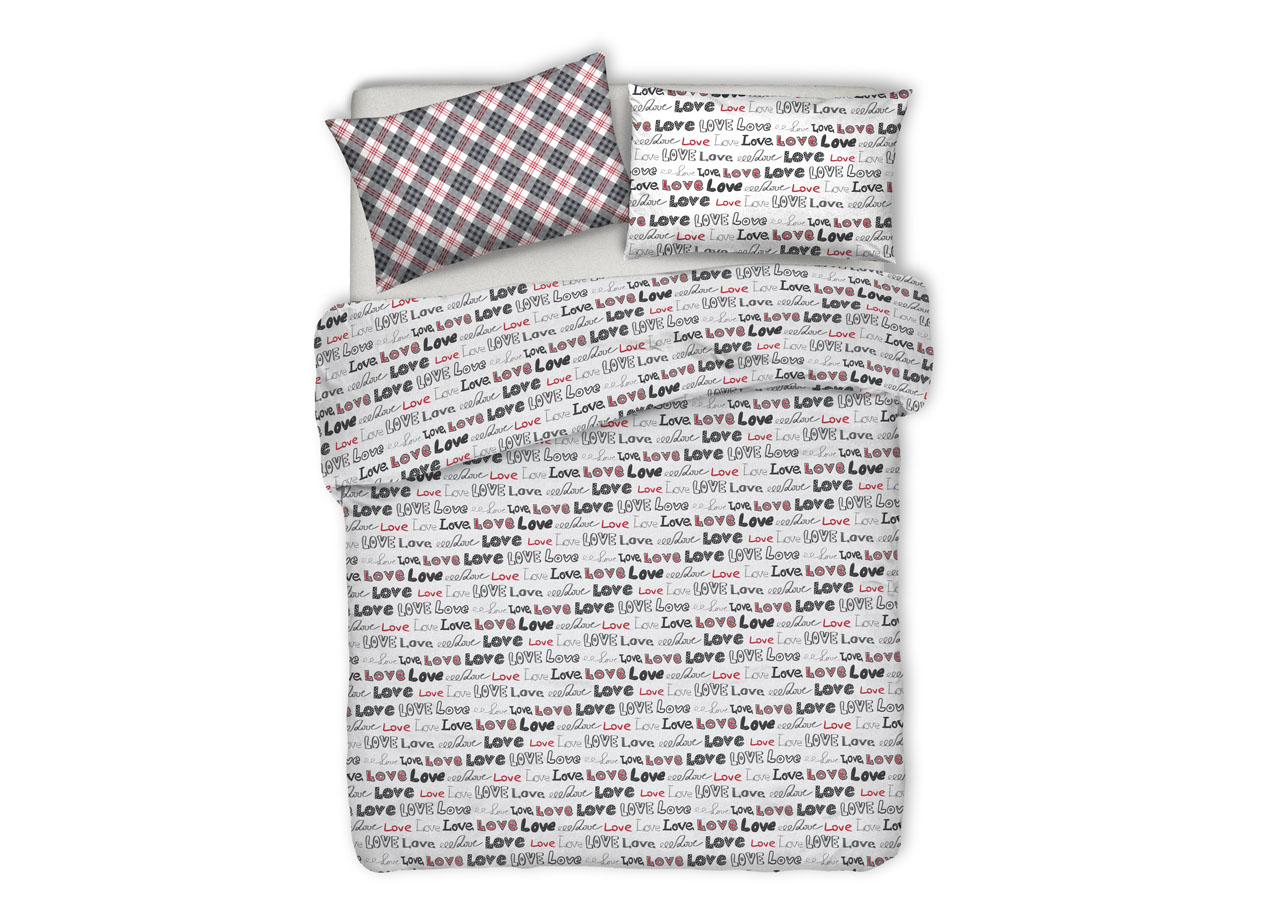 Image of Copriletto Piquet Primavera Estate 100% Cotone Disegno Love Love Cuori - Matrimoniale - Grigio