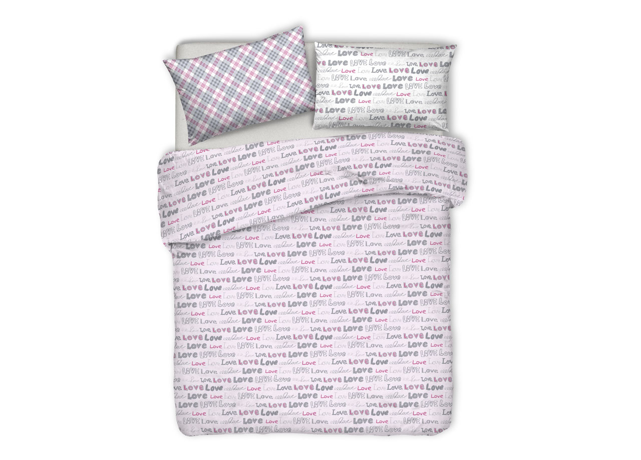 Image of Copriletto Piquet Primavera Estate 100% Cotone Disegno Love Love Cuori - Matrimoniale - Rosa