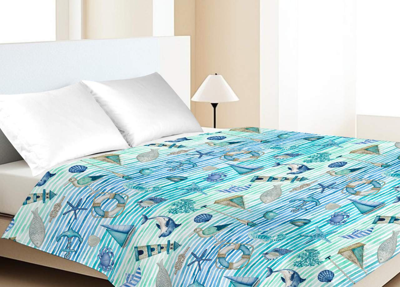 Copriletto Piquet Primavera Estate 100% Cotone Disegno Mare 25GI - Piazza E Mezza - Mare 25GI
