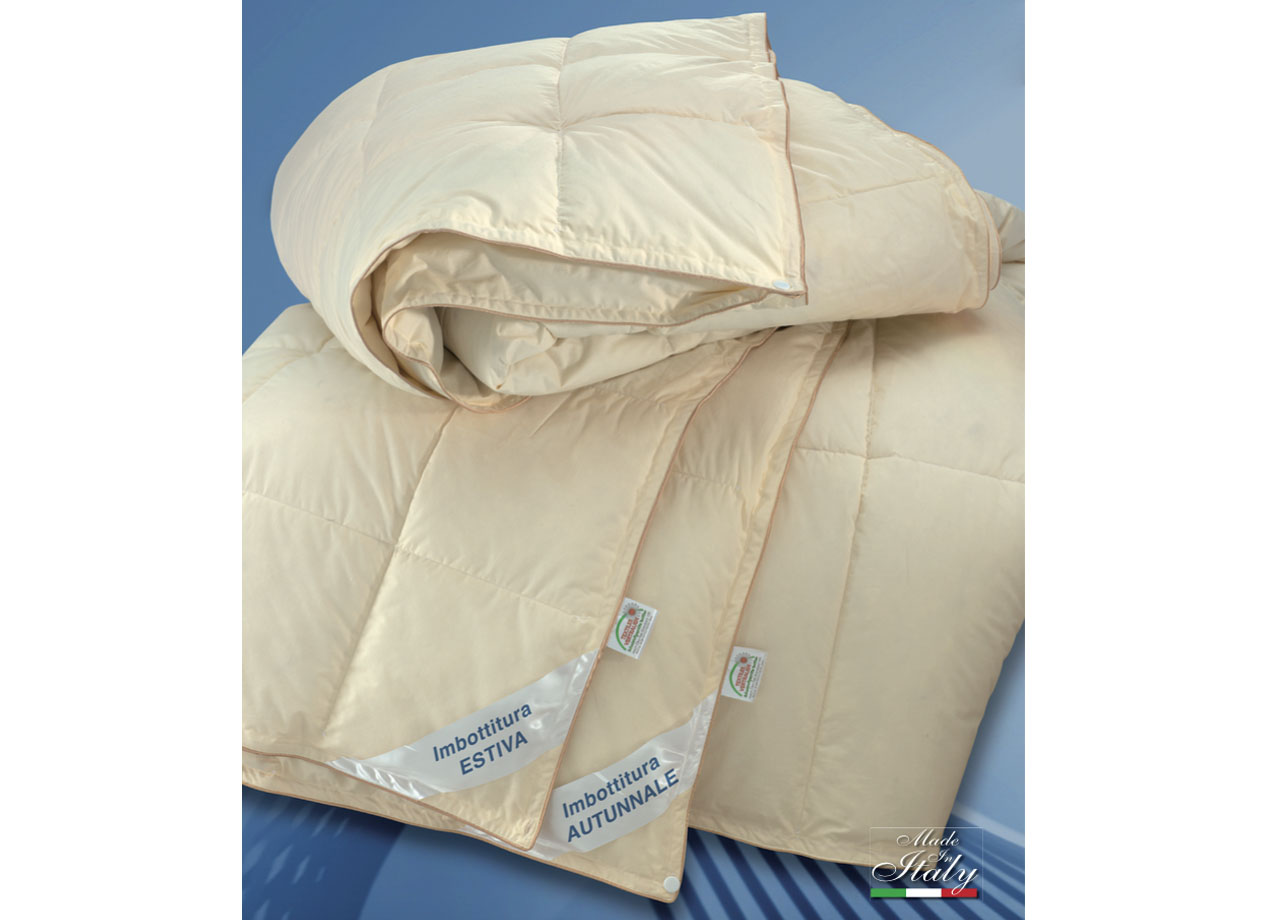 Image of Piumino D&#39;Oca Quattro Stagioni Mod. Praga 50% Piumino D&#39;oca 50% Piumette D&#39;oca - 1 Piazza e Mezza - Praga 4 Stagioni