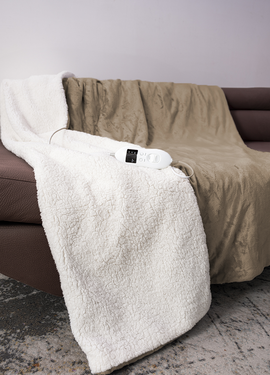 Image of Plaid Termico Coperta Riscaldante Termocoperta Riscaldata Morbida Tinta Unita - 180x140 - Fango