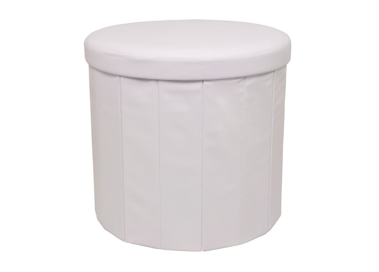 Pouf Salotto Contenitore Ecopelle Rotondo Pieghevole Tinta Unita - Pouf - Bianco