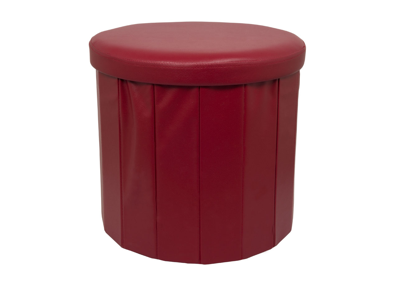 Pouf Salotto Contenitore Ecopelle Rotondo Pieghevole Tinta Unita - Pouf - Bordeaux
