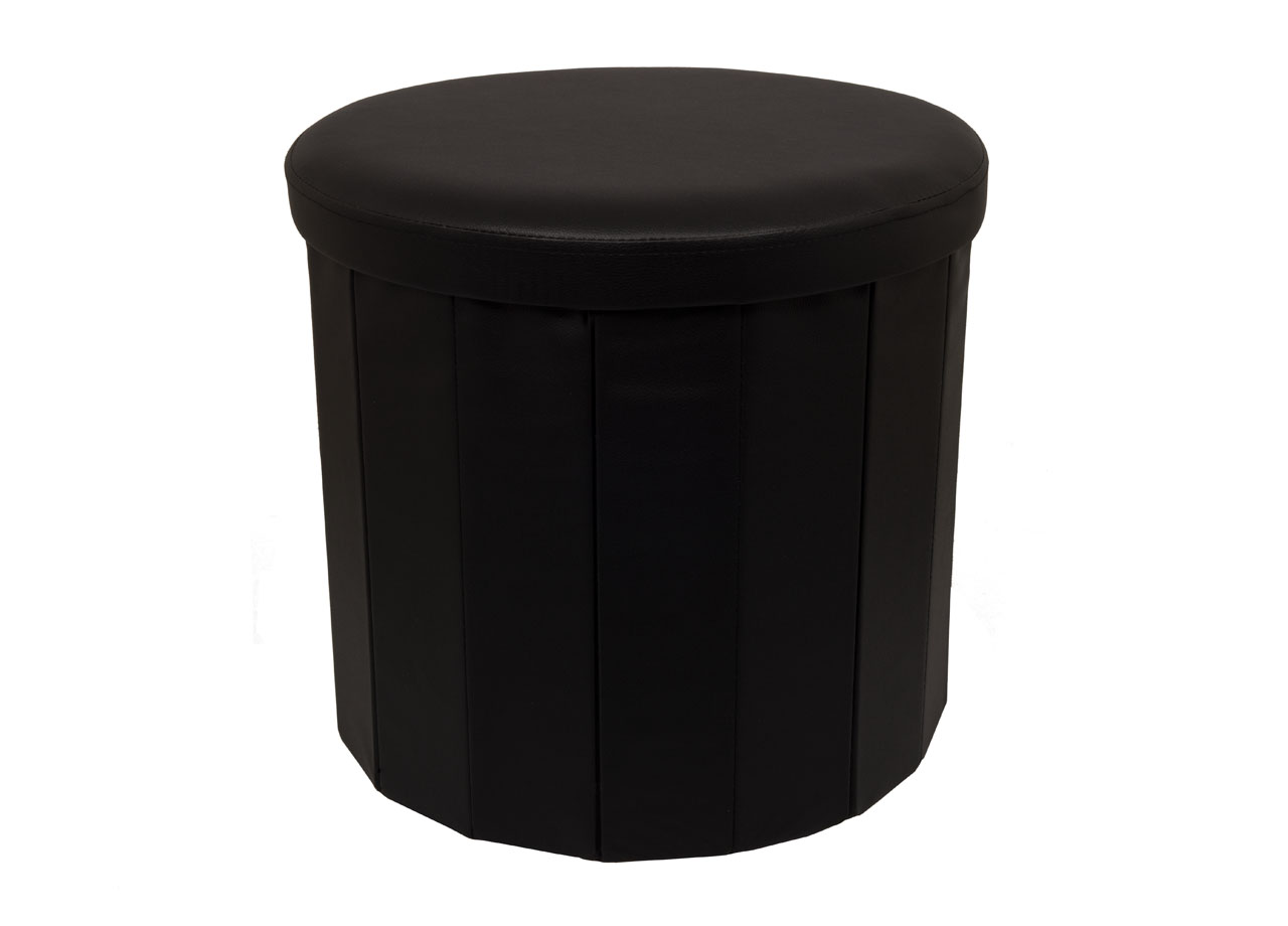 Pouf Salotto Contenitore Ecopelle Rotondo Pieghevole Tinta Unita - Pouf - Nero