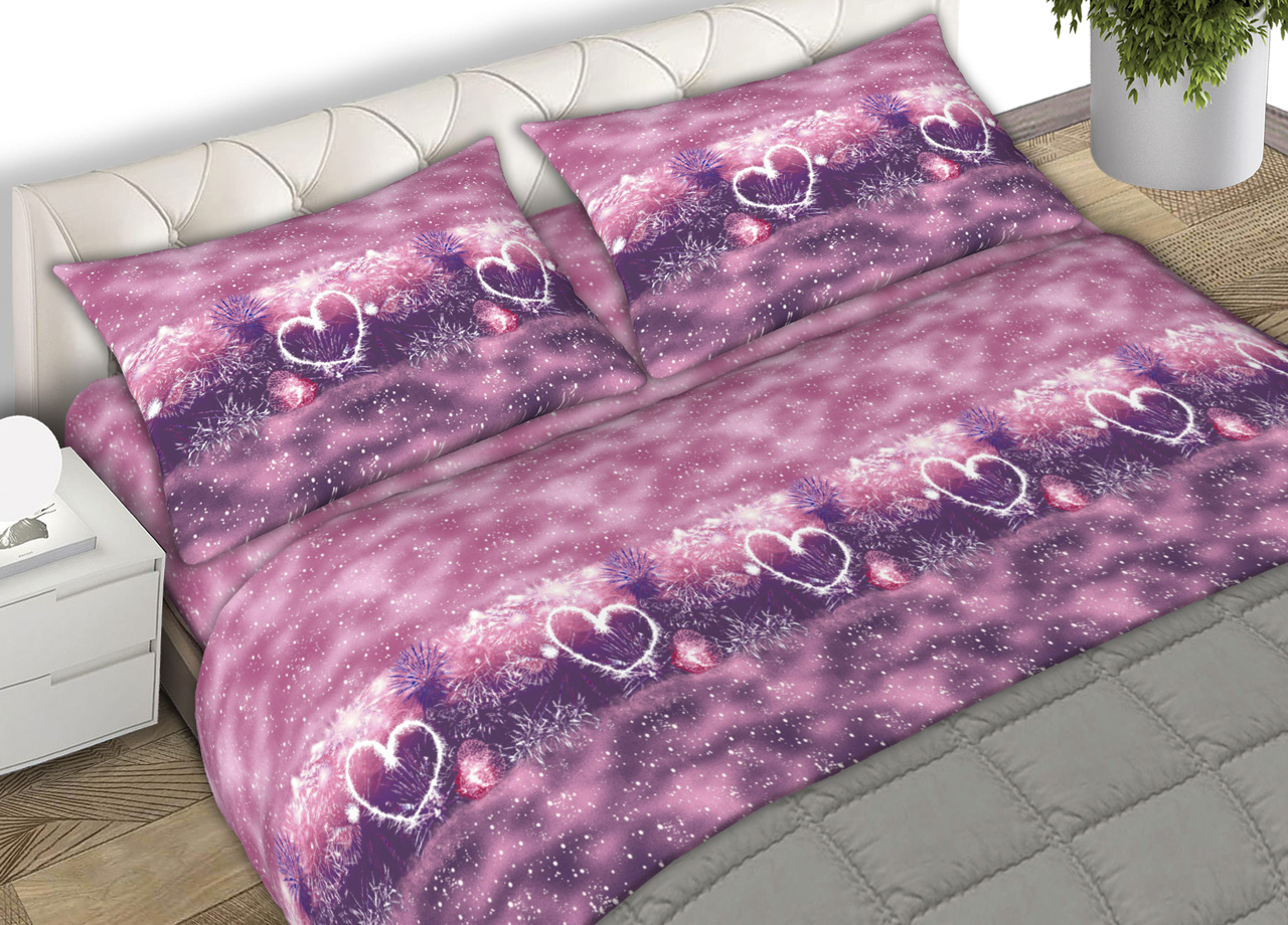 Completo Lenzuola In 100% Cotone Made In Italy Dis. Fires Colore Lilla C.N. - Matrimoniale - Lilla
