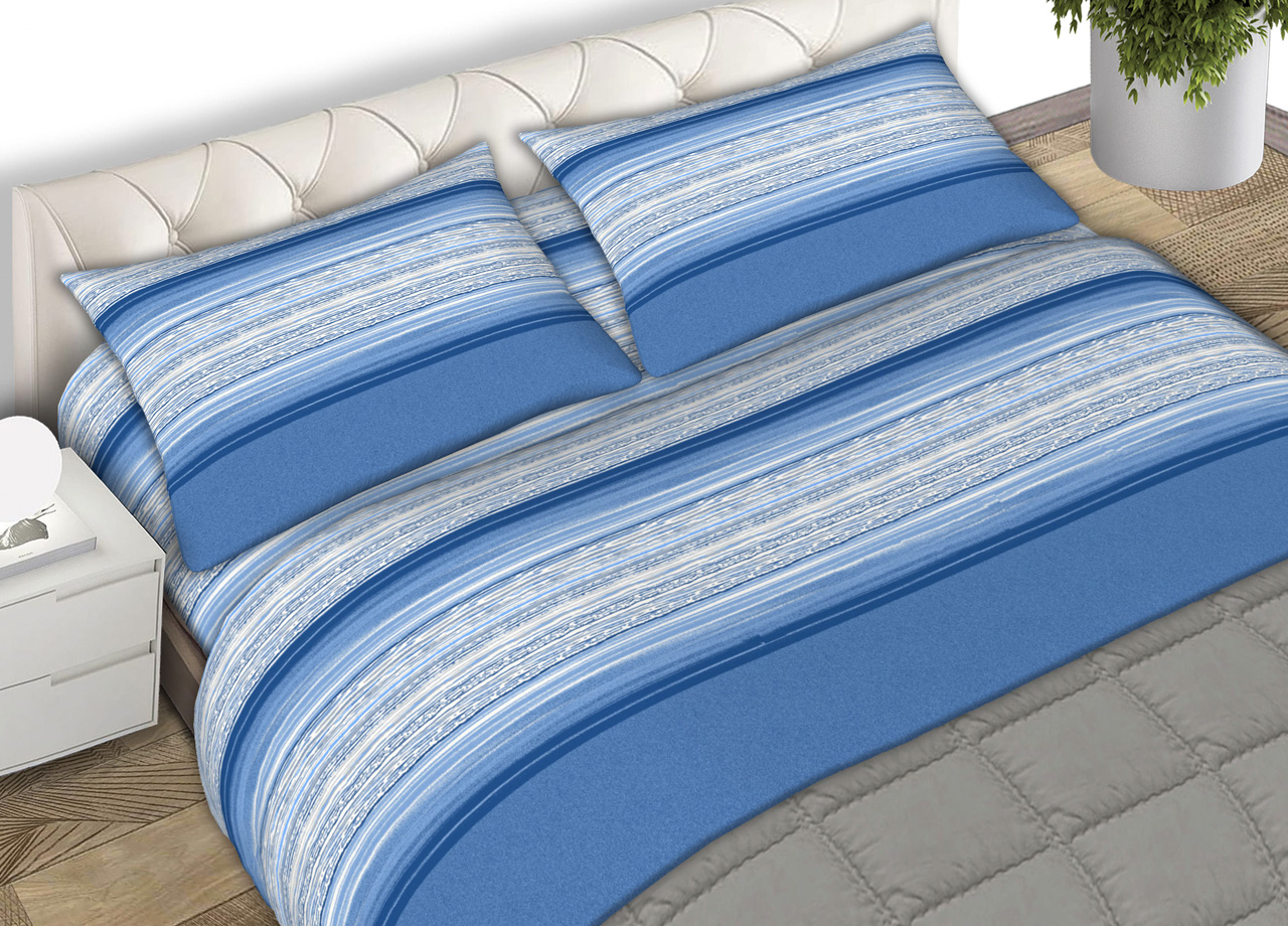 Image of Completo Lenzuola 100% Cotone Made Italy Fantasia Line C.N. - Singolo - Azzurro