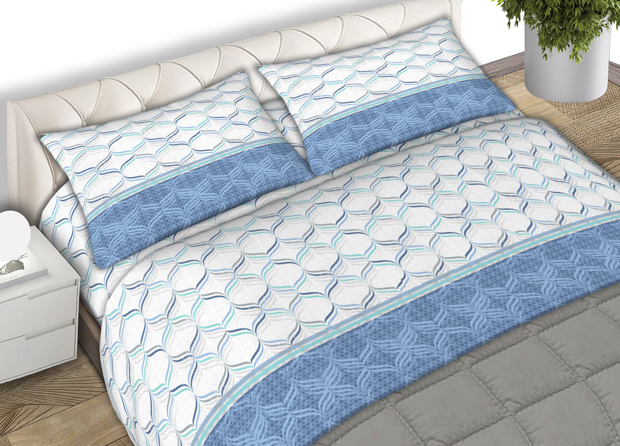 Image of Completo Lenzuola 100% Cotone Made Italy Fantasia Nest C.N. - Singolo - Azzurro