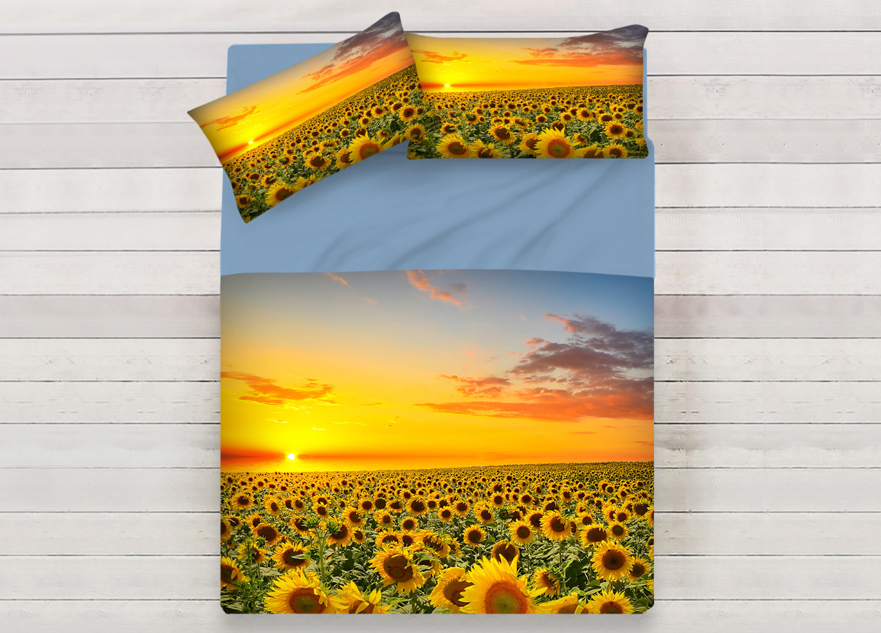 Image of Lenzuola Copriletto Letto Sogni D&#39;oro 100% Cotone Disegno Girasoli D73 - Matrimoniale - Girasoli D73