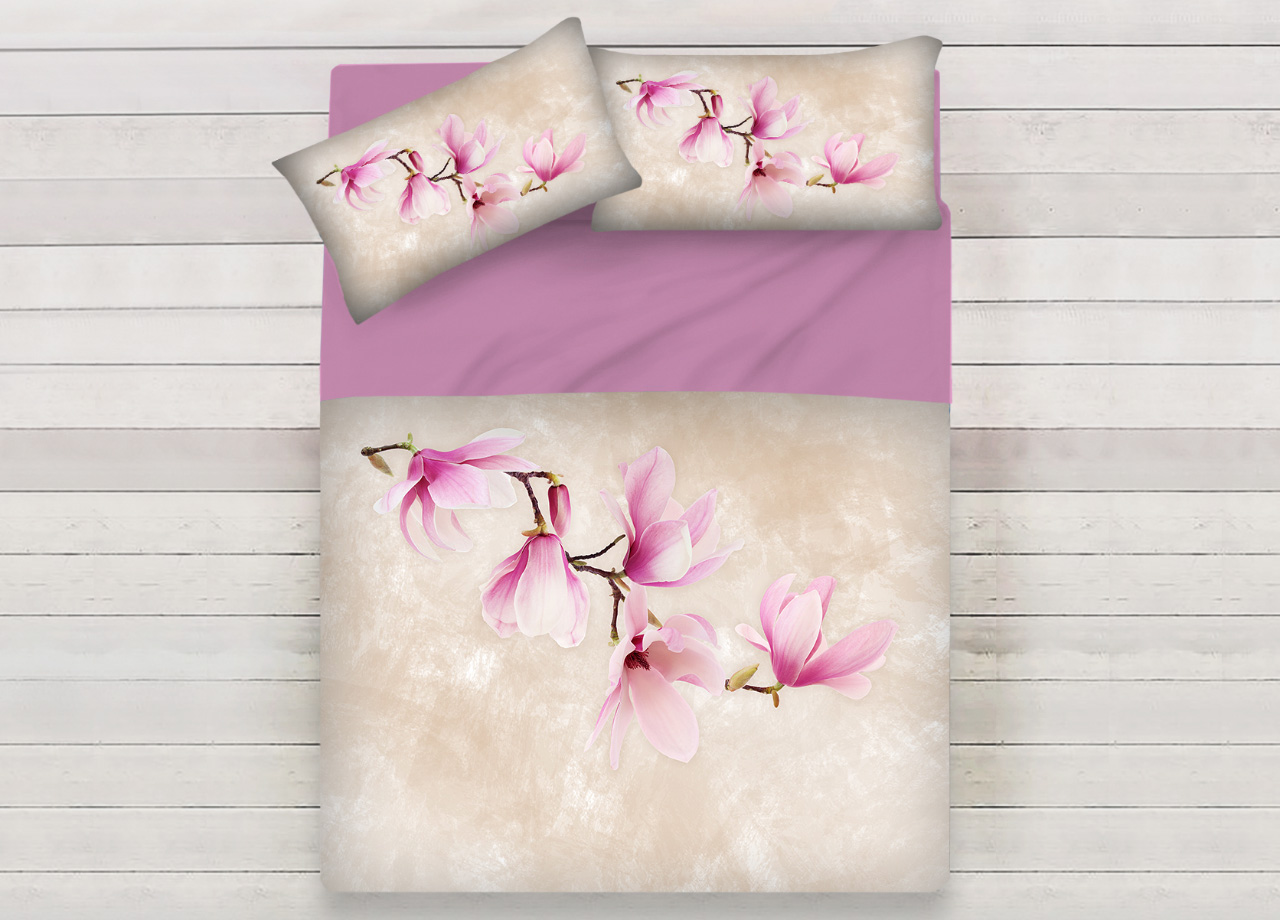 Image of Lenzuola Copriletto Letto Sogni D&#39;oro 100% Cotone Disegno Magnolia D75 - Piazza E Mezza - Magnolia D75