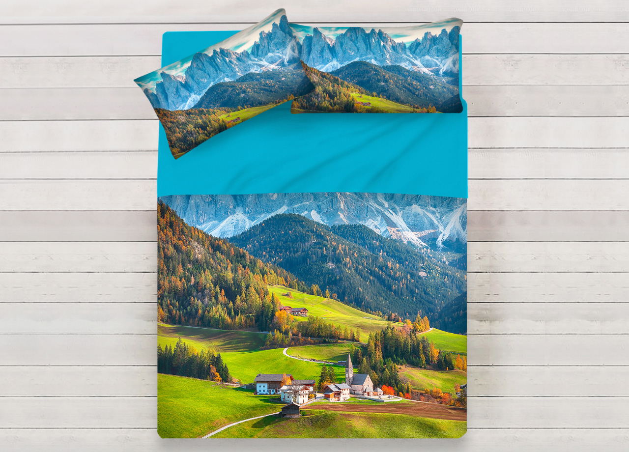Image of Lenzuola Copriletto Letto Sogni D&#39;oro 100% Cotone Disegno Mountain D71 - Singolo - Mountain D71