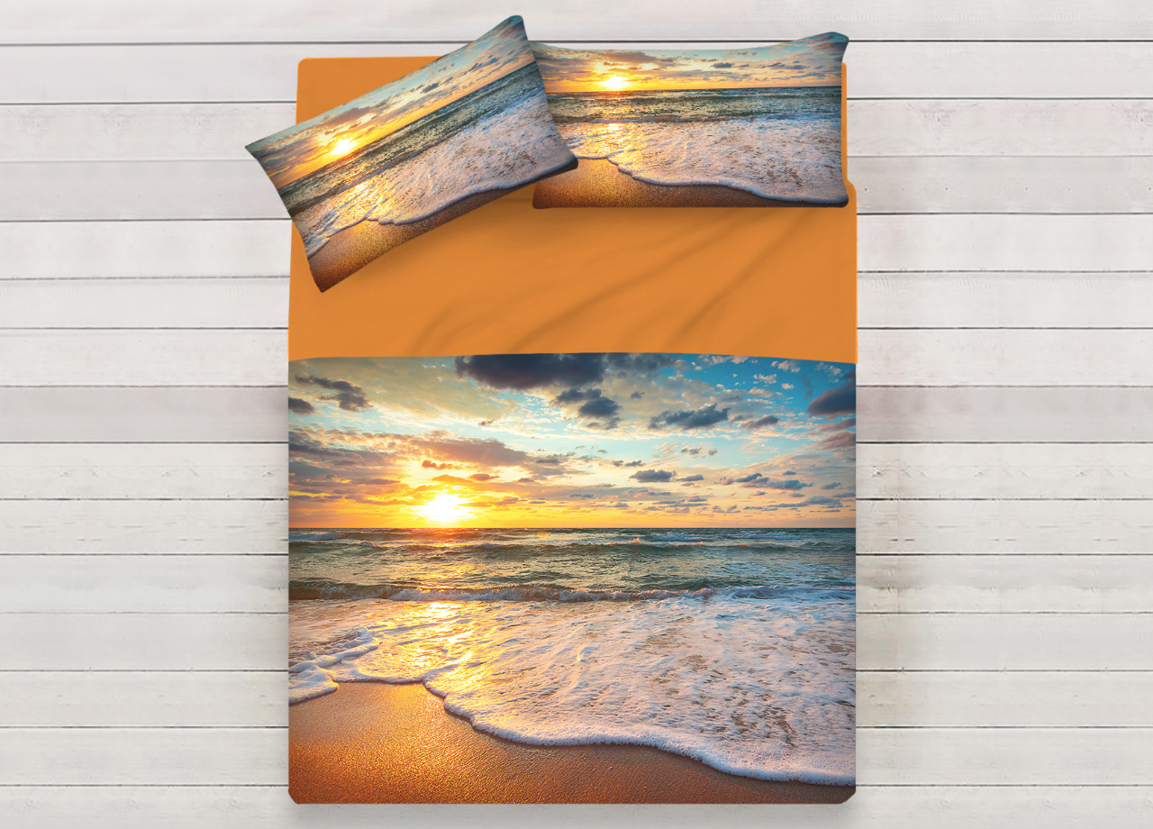 Image of Lenzuola Copriletto Letto Sogni D&#39;oro 100% Cotone Disegno Tramonto D67 - Piazza E Mezza - Tramonto D67