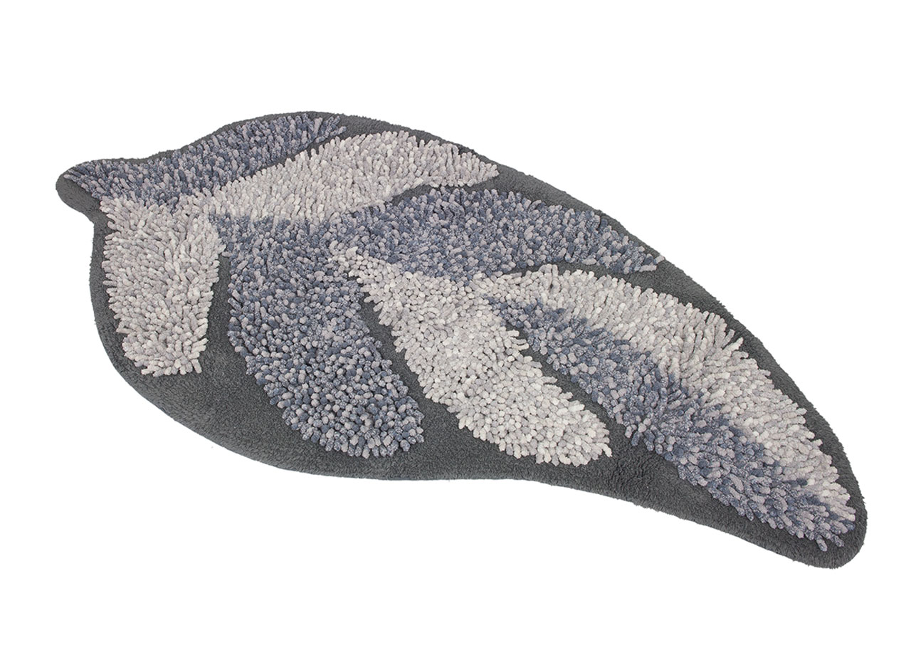 Image of Tappeto A Foglia Casa Bagno Cotone Spugna Morbida Antiscivolo Leaf Grigio