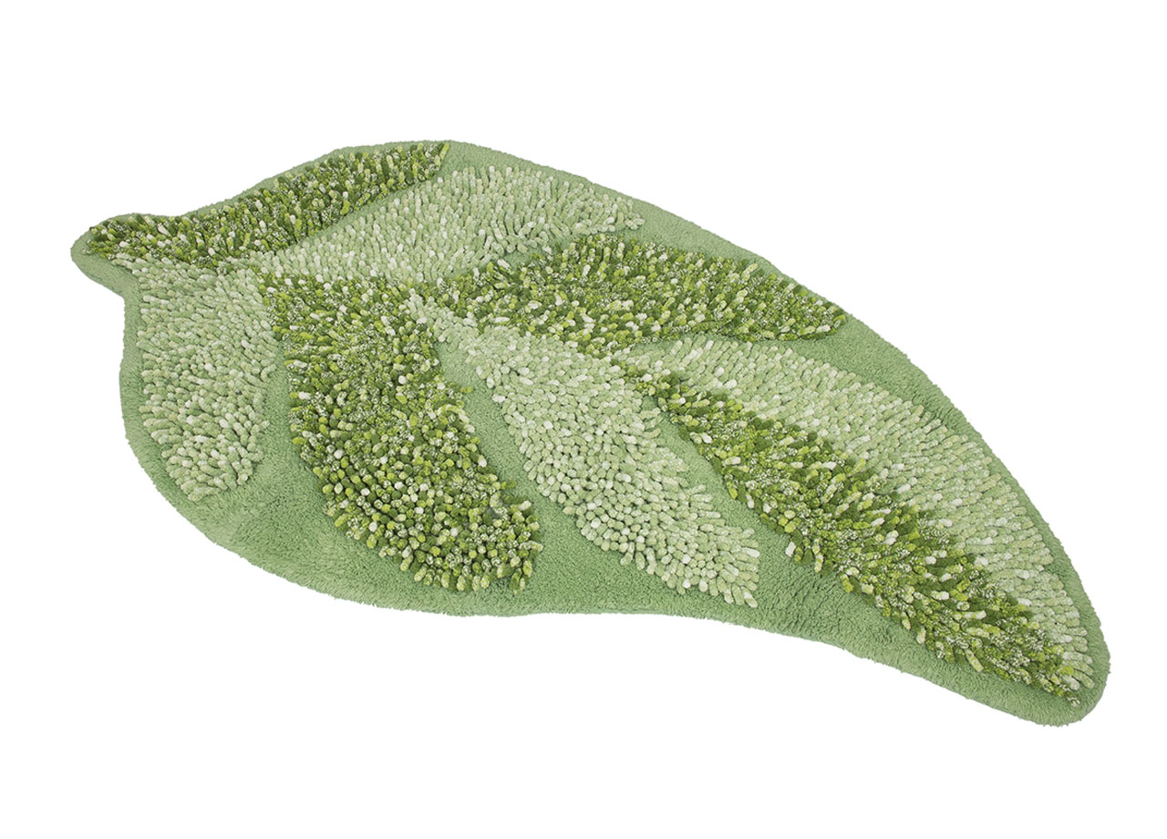 Image of Tappeto A Foglia Casa Bagno Cotone Spugna Morbida Antiscivolo Leaf Salvia