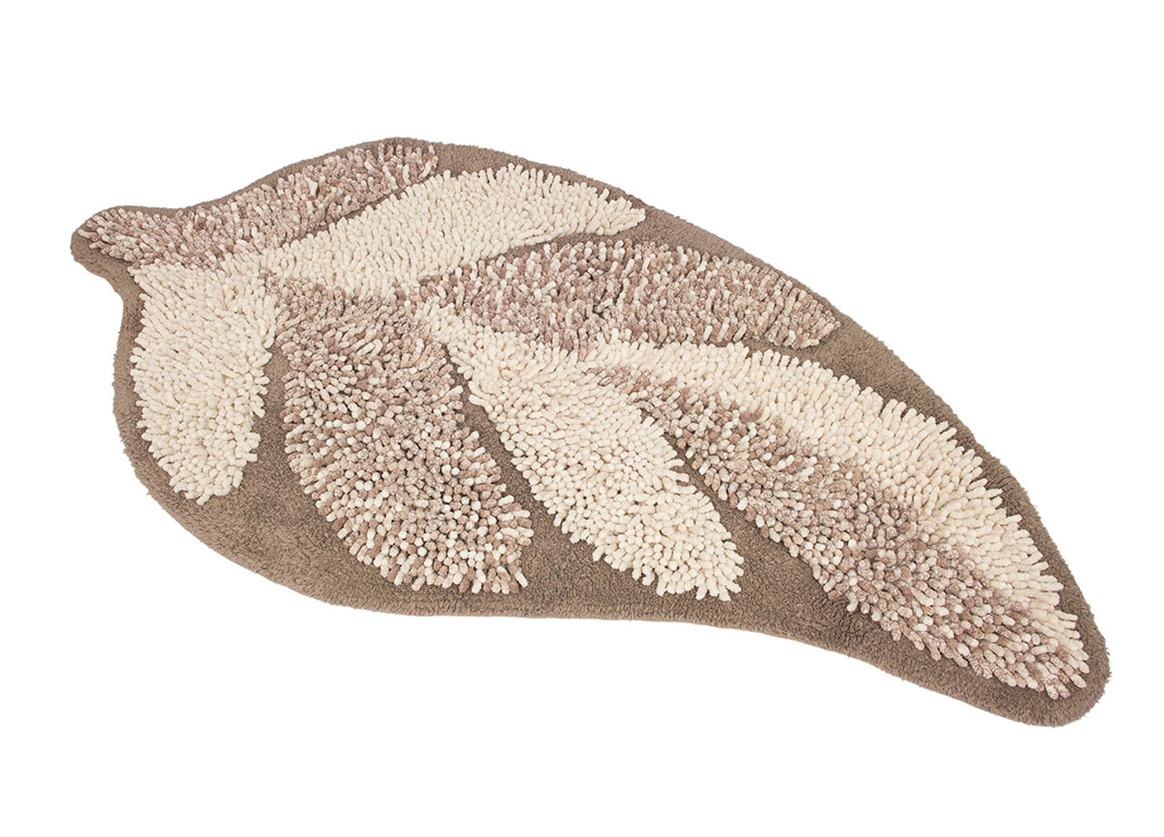 Image of Tappeto A Foglia Casa Bagno Cotone Spugna Morbida Antiscivolo Leaf Tortora