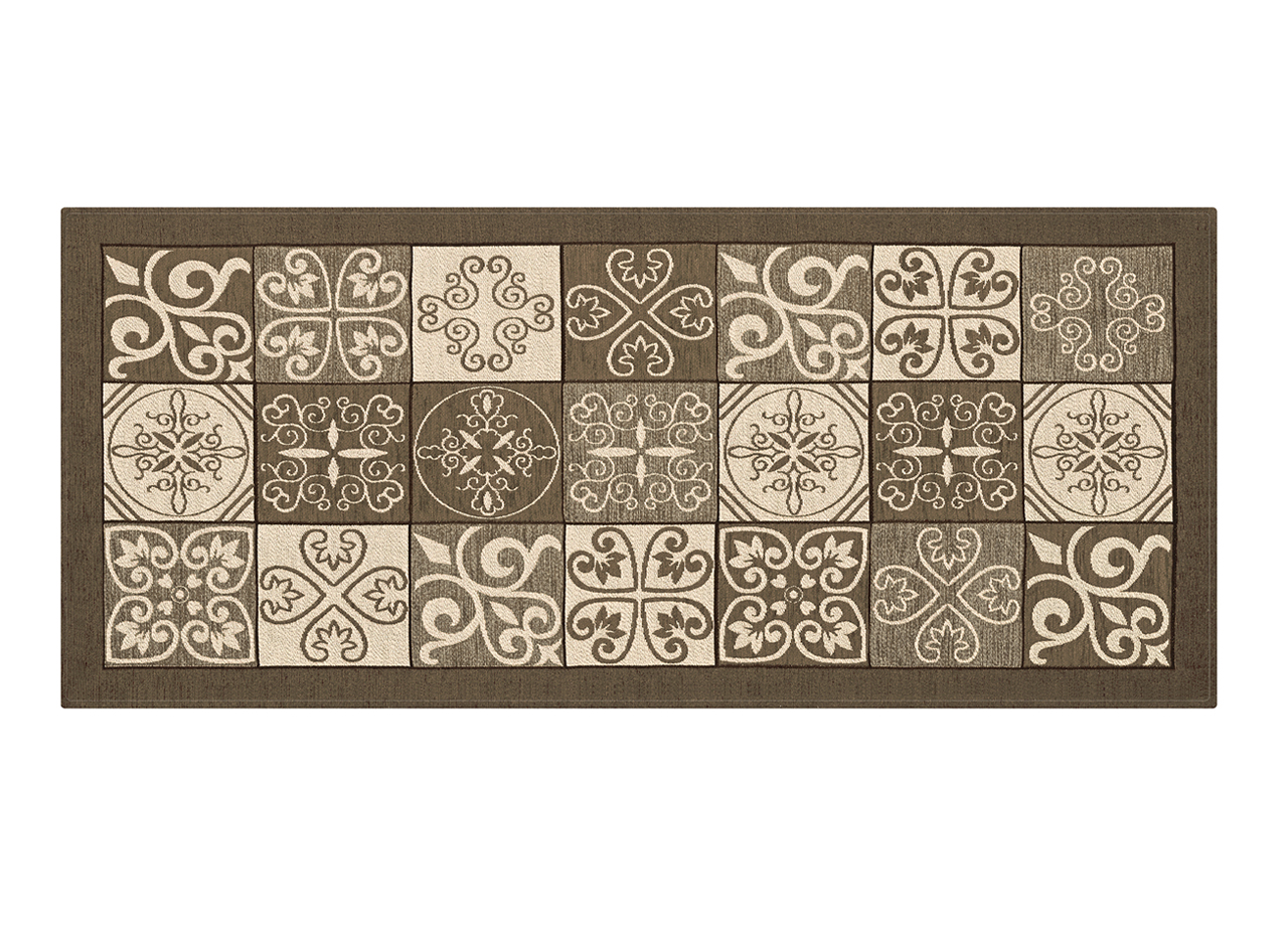Image of Tappeto Passatoia Runner Cucina Antiscivolo Lavabile Disegno Maiolica Suardi - 55x280 - Fango