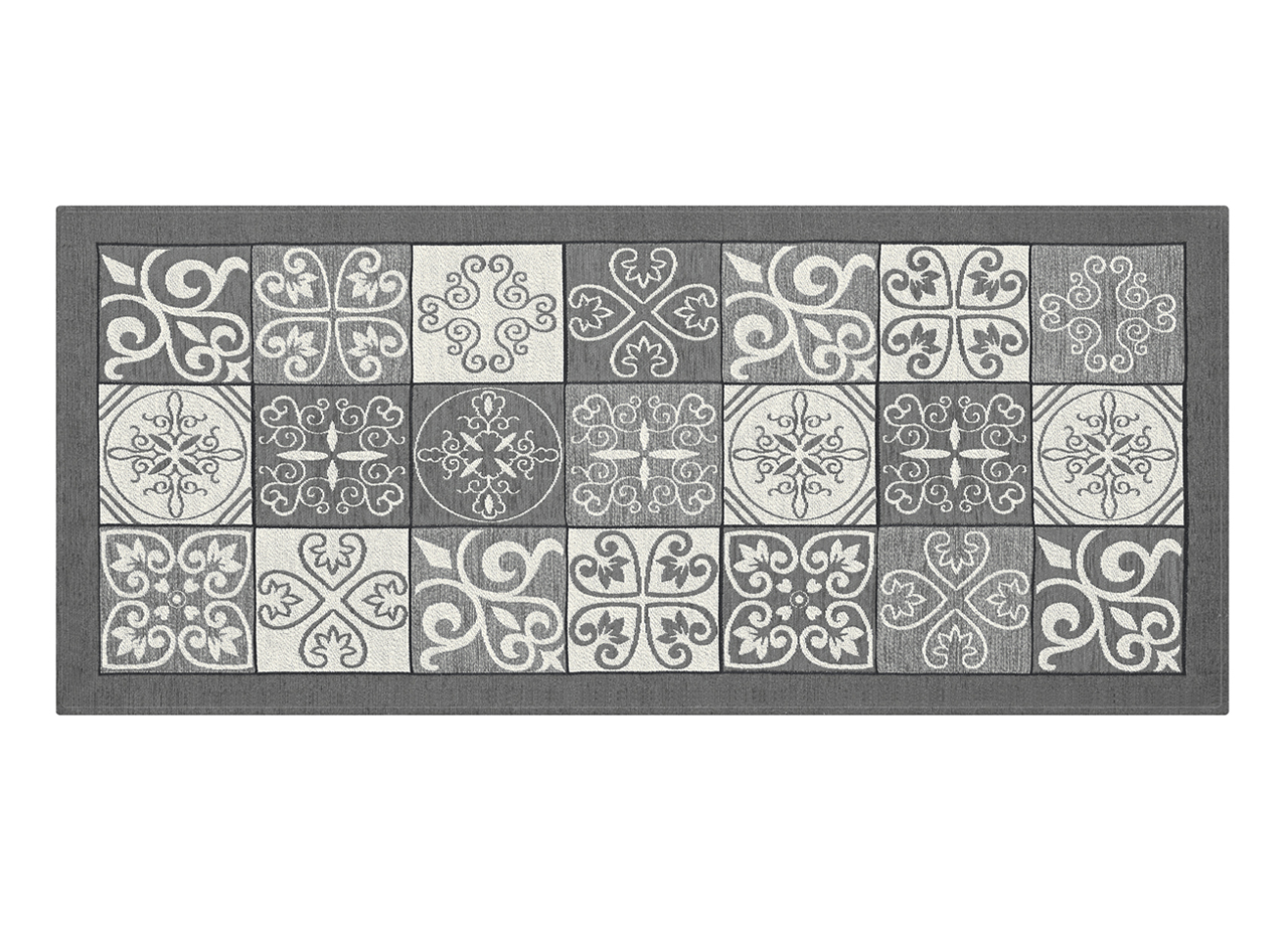 Image of Tappeto Passatoia Runner Cucina Antiscivolo Lavabile Disegno Maiolica Suardi - 55x280 - Grigio