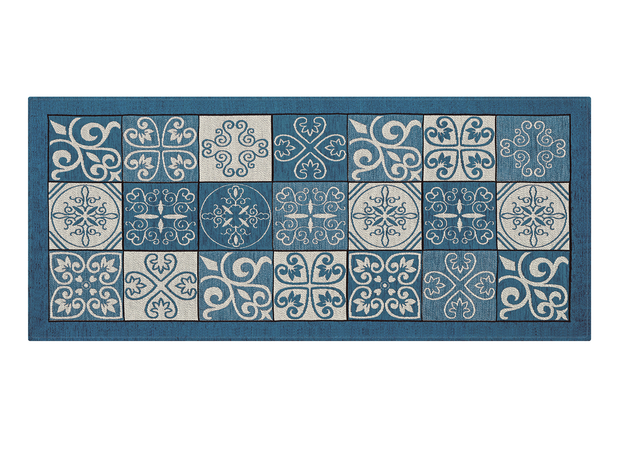 Image of Tappeto Passatoia Runner Cucina Antiscivolo Lavabile Disegno Maiolica Suardi - 55x280 - Jeans