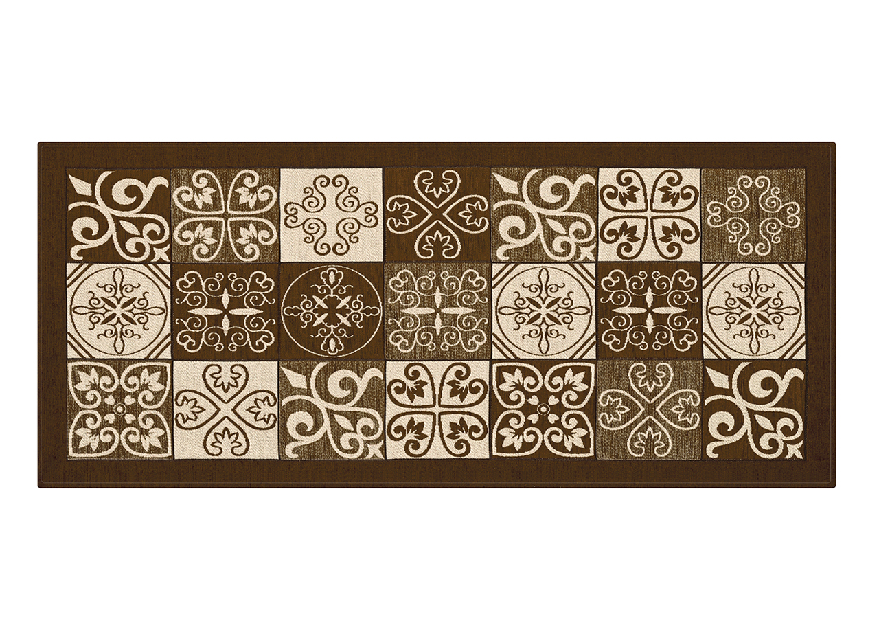Image of Tappeto Passatoia Runner Cucina Antiscivolo Lavabile Disegno Maiolica Suardi - 55x280 - Marrone