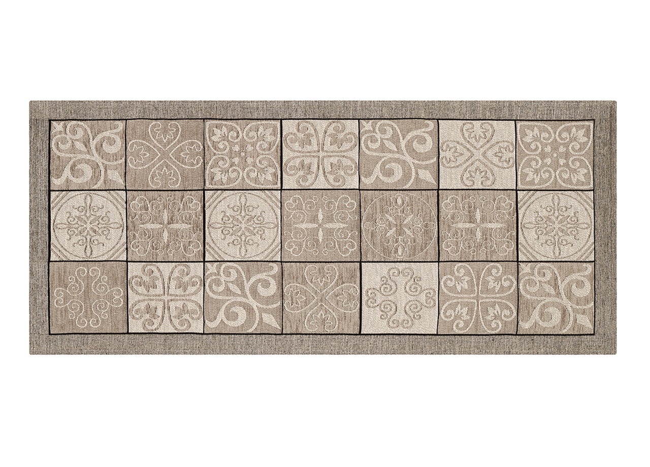 Image of Tappeto Passatoia Runner Cucina Antiscivolo Lavabile Disegno Maiolica Suardi - 55x280 - Tortora