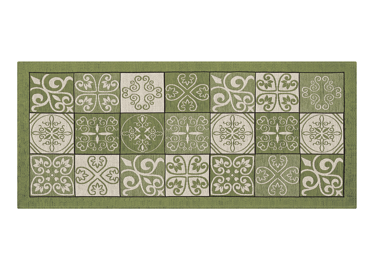 Image of Tappeto Passatoia Runner Cucina Antiscivolo Lavabile Disegno Maiolica Suardi - 55x280 - Verde
