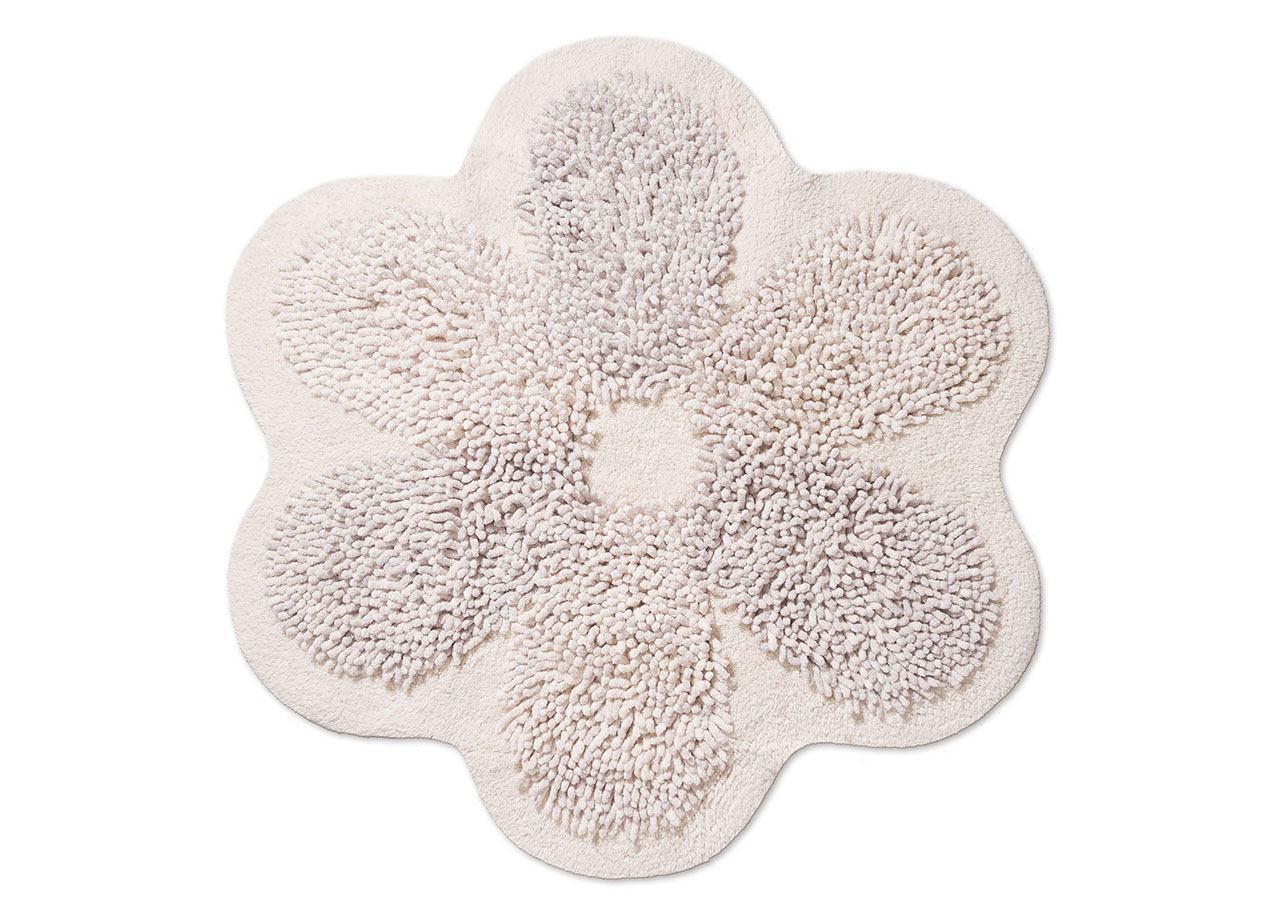 Image of Tappeto A Fiore Casa Bagno Cotone Spugna Morbida Antiscivolo Flower Avorio