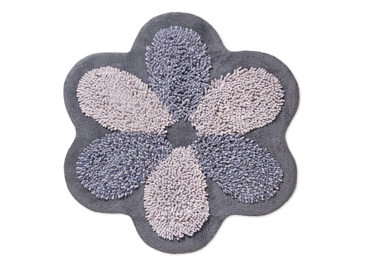 Image of Tappeto A Fiore Casa Bagno Cotone Spugna Morbida Antiscivolo Flower Grigio