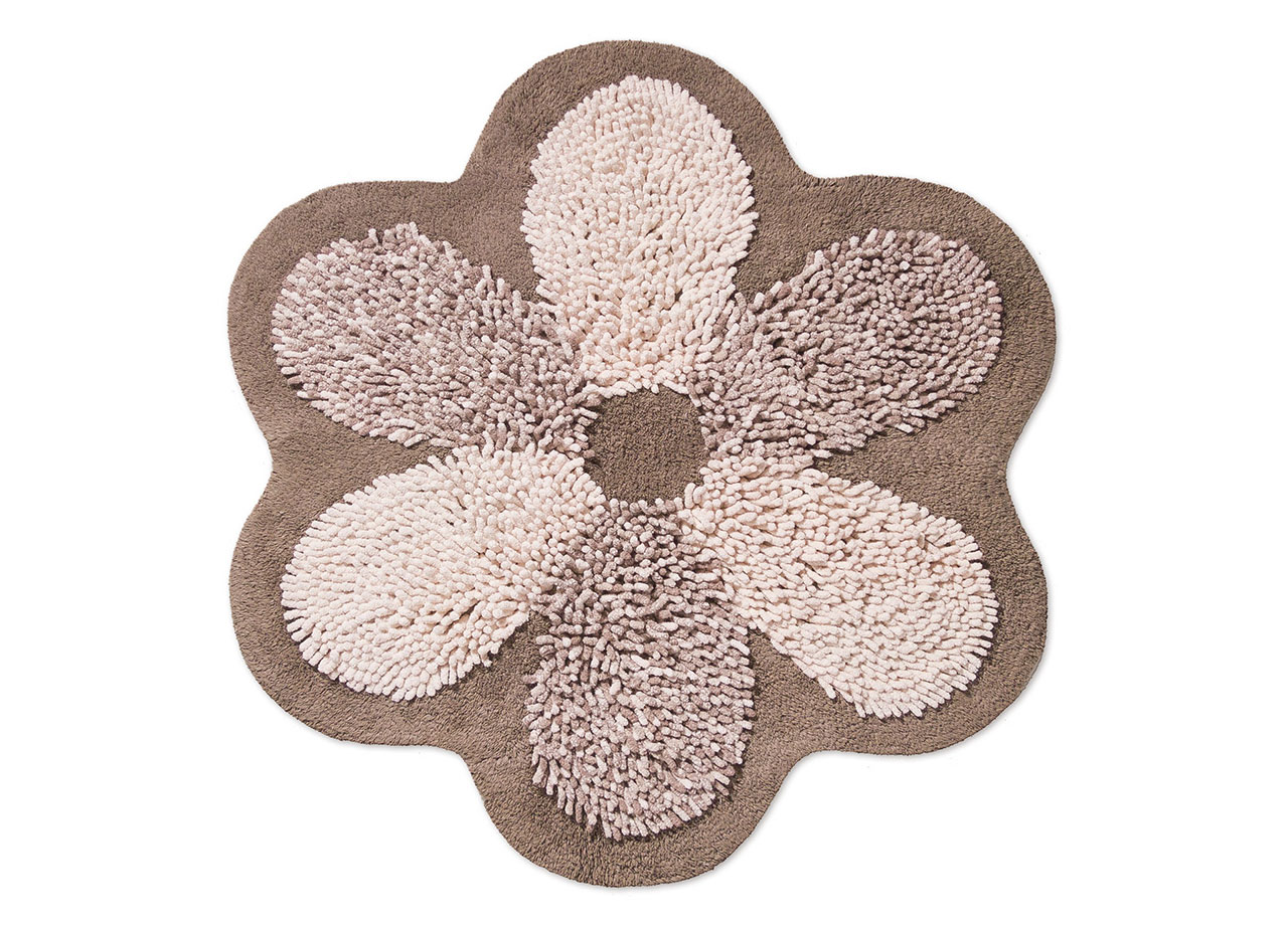 Image of Tappeto A Fiore Casa Bagno Cotone Spugna Morbida Antiscivolo Flower Tortora