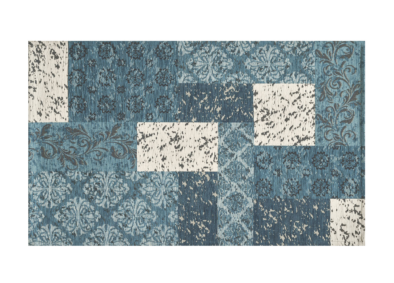 Image of Tappeto Velour Antiscivolo Da Camera E Salotto Disegno Saturno Jeans By Suardi - 140x200 cm - Jeans