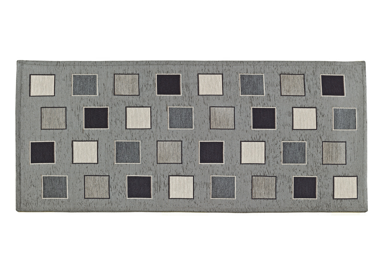 Image of Tappeto Passatoia Runner Cucina Antiscivolo Lavabile Disegno Square Suardi - 55x280 - Grigio