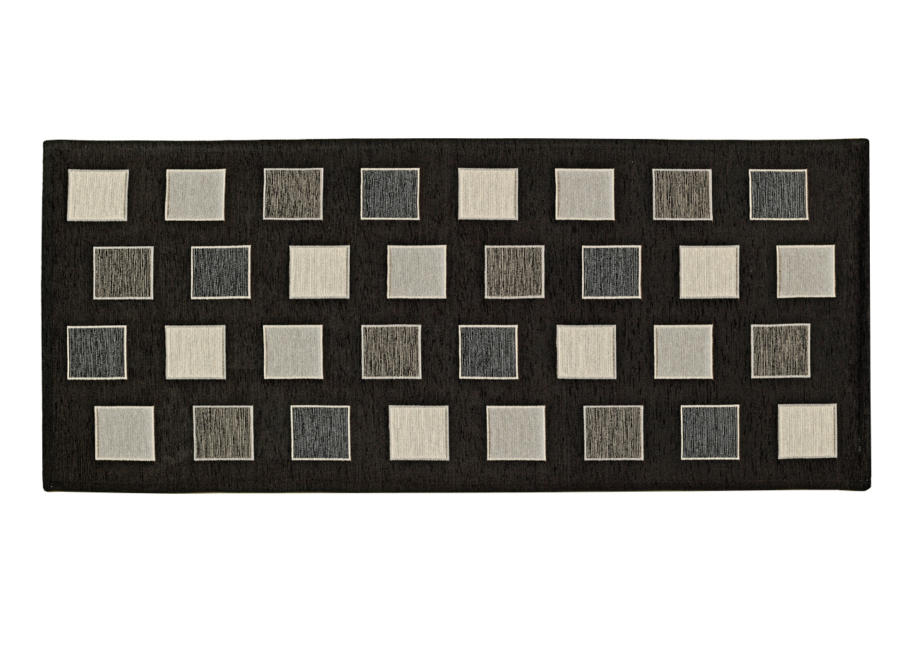 Image of Tappeto Passatoia Runner Cucina Antiscivolo Lavabile Disegno Square Suardi - 55x280 - Nero