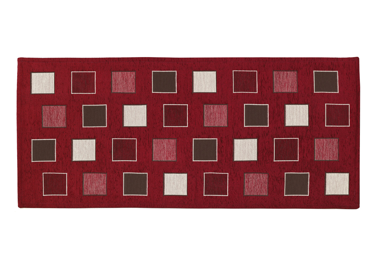 Image of Tappeto Passatoia Runner Cucina Antiscivolo Lavabile Disegno Square Suardi - 55x280 - Rosso