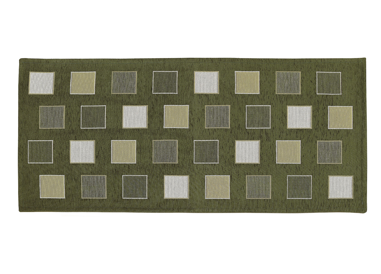 Image of Tappeto Passatoia Runner Cucina Antiscivolo Lavabile Disegno Square Suardi - 55x280 - Verde Salvia