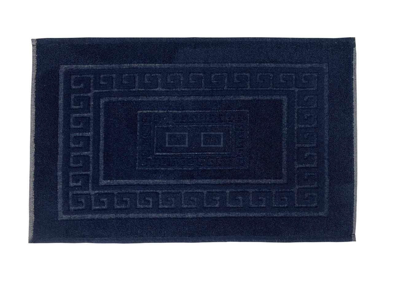 Image of Tappeto Bagno Doccia Spugna Tinta Unita Torino Tappetino Super Assorbente In Cotone Pelo Corto Con Greca - 60x180 - Blu Notte
