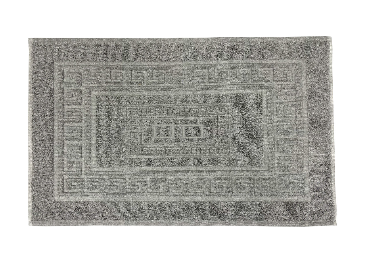 Image of Tappeto Bagno Doccia Spugna Tinta Unita Torino Tappetino Super Assorbente In Cotone Pelo Corto Con Greca - 60x180 - Grigio