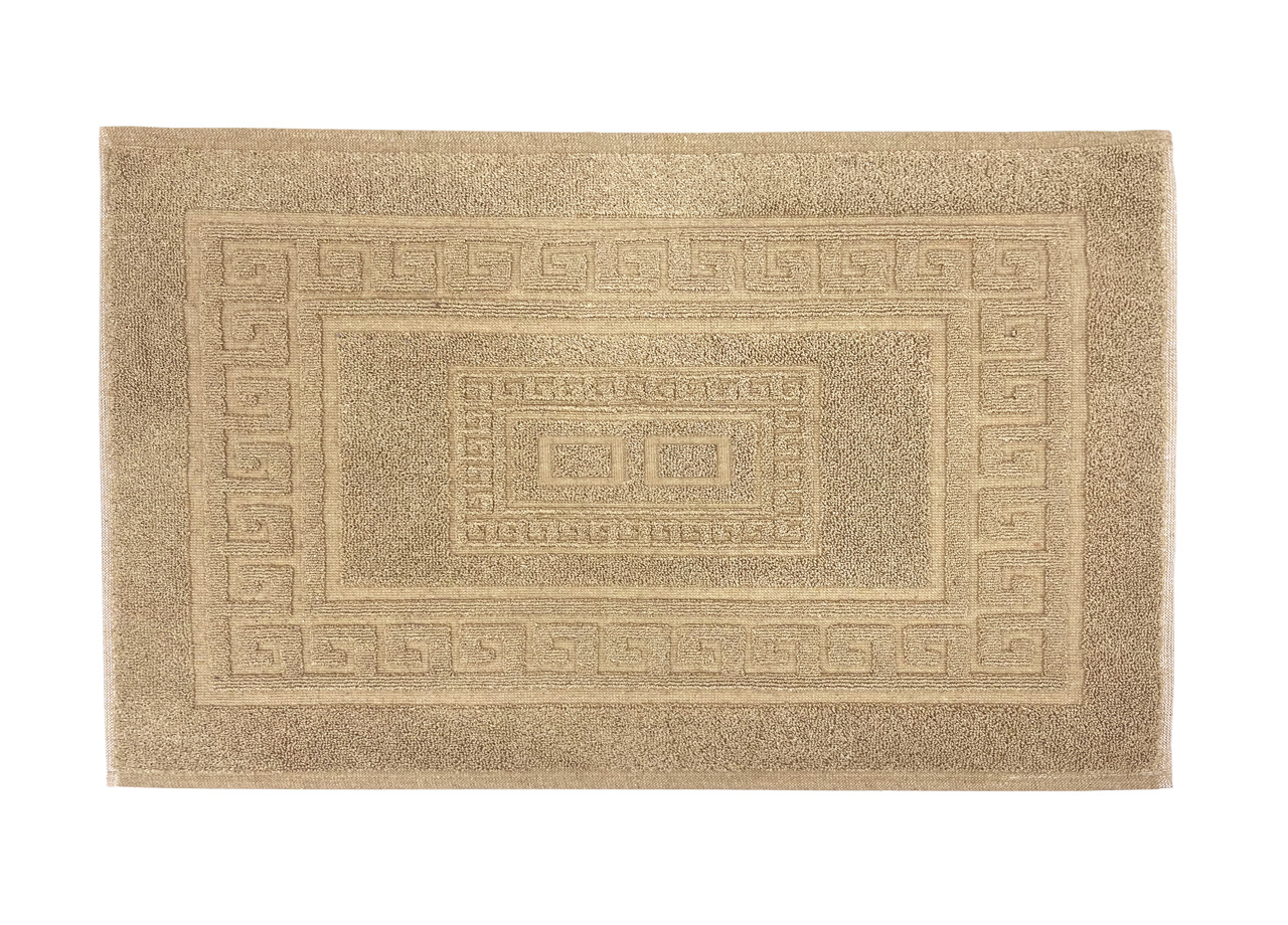 Image of Tappeto Bagno Doccia Spugna Tinta Unita Torino Tappetino Super Assorbente In Cotone Pelo Corto Con Greca - 60x180 - Beige