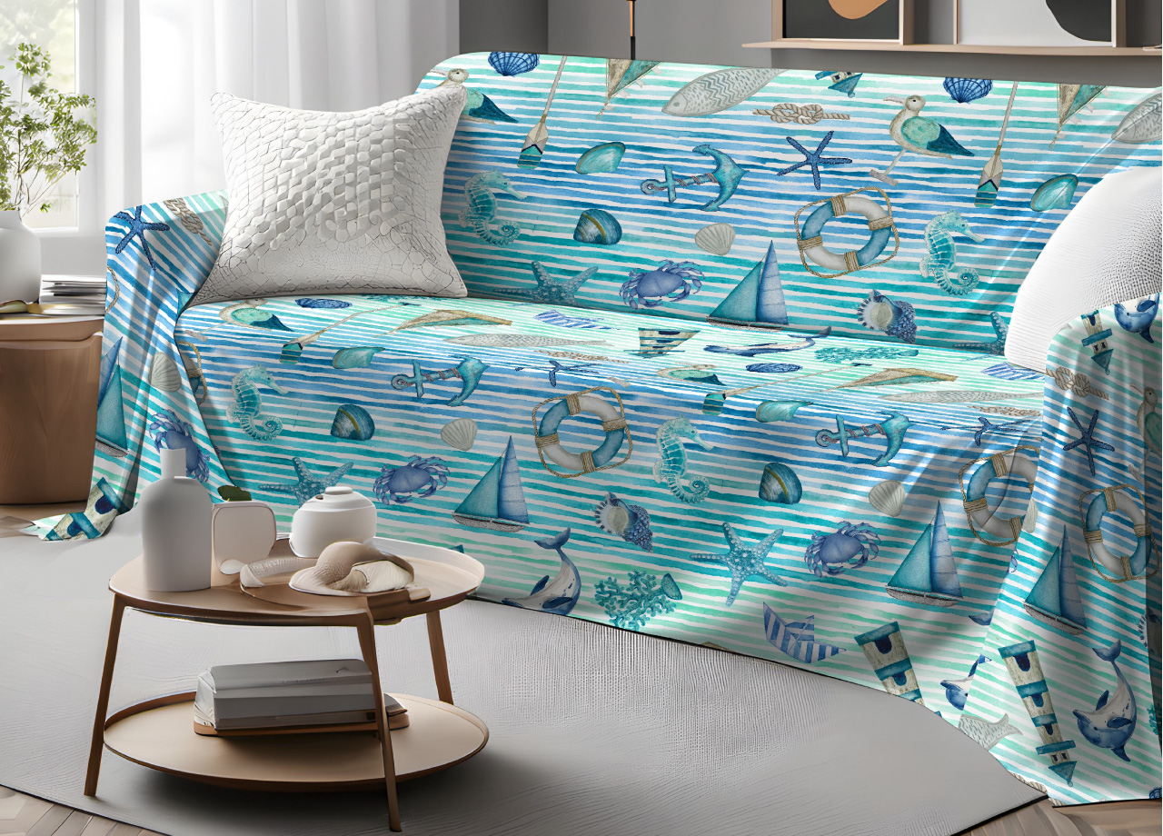 Image of Telo Arrossoo Granfoulard Copritutto Salvadivano 100% Cotone Dis. Mare 25 GI - Matrimoniale - Mare 25