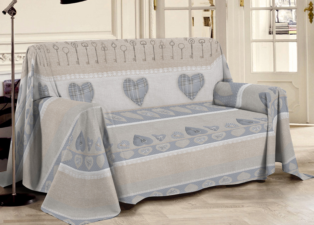 Image of Telo Arrossoo Linea Pensieri Delicati Disegno Chiave D&#39;Amore - Matrimoniale - Beige