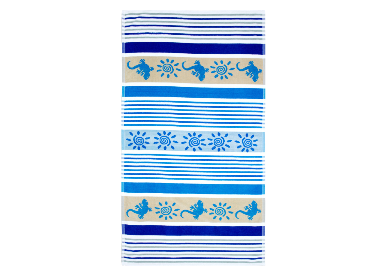Telo Mare Jacquard Spugna Malta - Asciugamano Spiaggia 86x160cm Cotone Blu-Azzurro