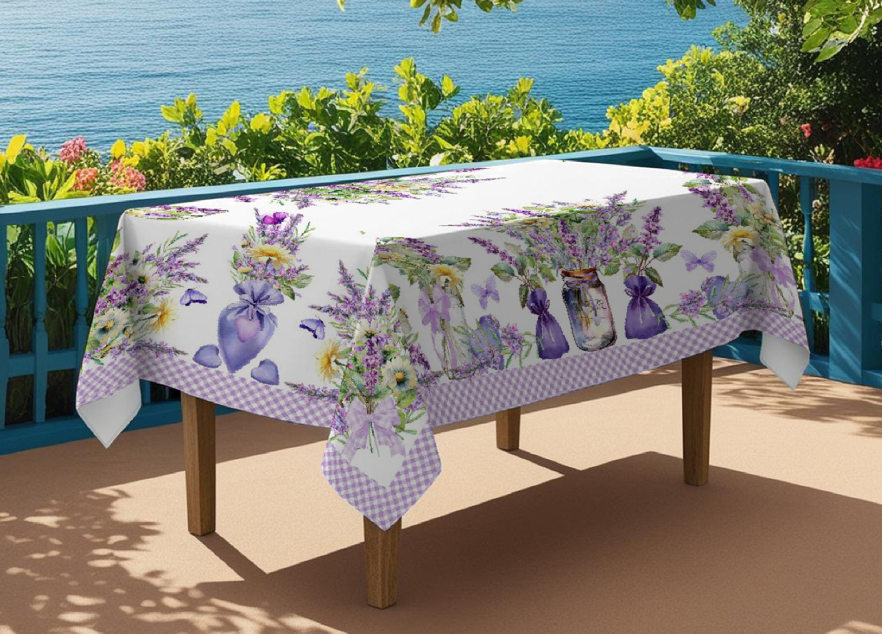 Image of Tovaglia Copritavolo Cucina 100% Cotone Digitale Disegno Lavanda 25GI - 150x250 - Lavanda 25GI