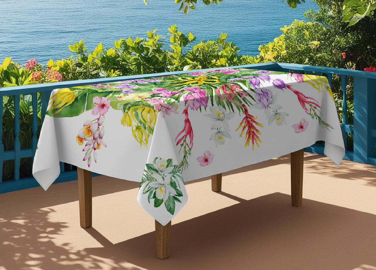Image of Tovaglia Copritavolo Cucina 100% Cotone Digitale Disegno Tropical 25GI - 150x250 - Tropical 25GI
